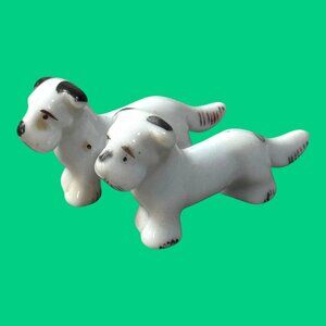Vintage Japan Ceramic Dog Figurines  2.5" Long Set Of 2 Terrier Spaniel Mini